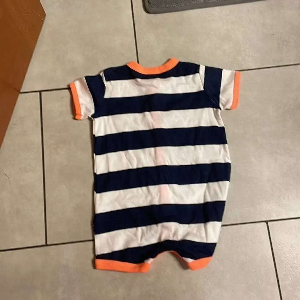 Carters boy navy blue and white striped onesie.